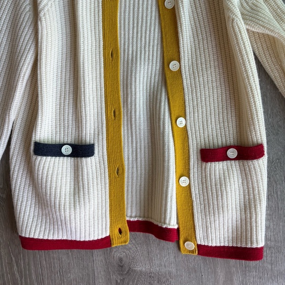 Alex Mill Cream Cardigan with Navy, Mustard & Red Trim - NWOT - Picture 2 of 8